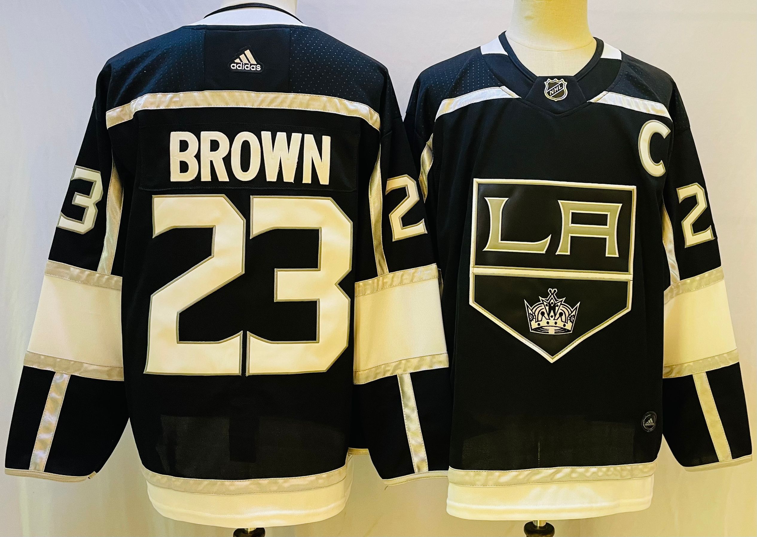 Men Los Angeles Kings #23 Brown Black Throwback 2022 Adidas NHL Jersey